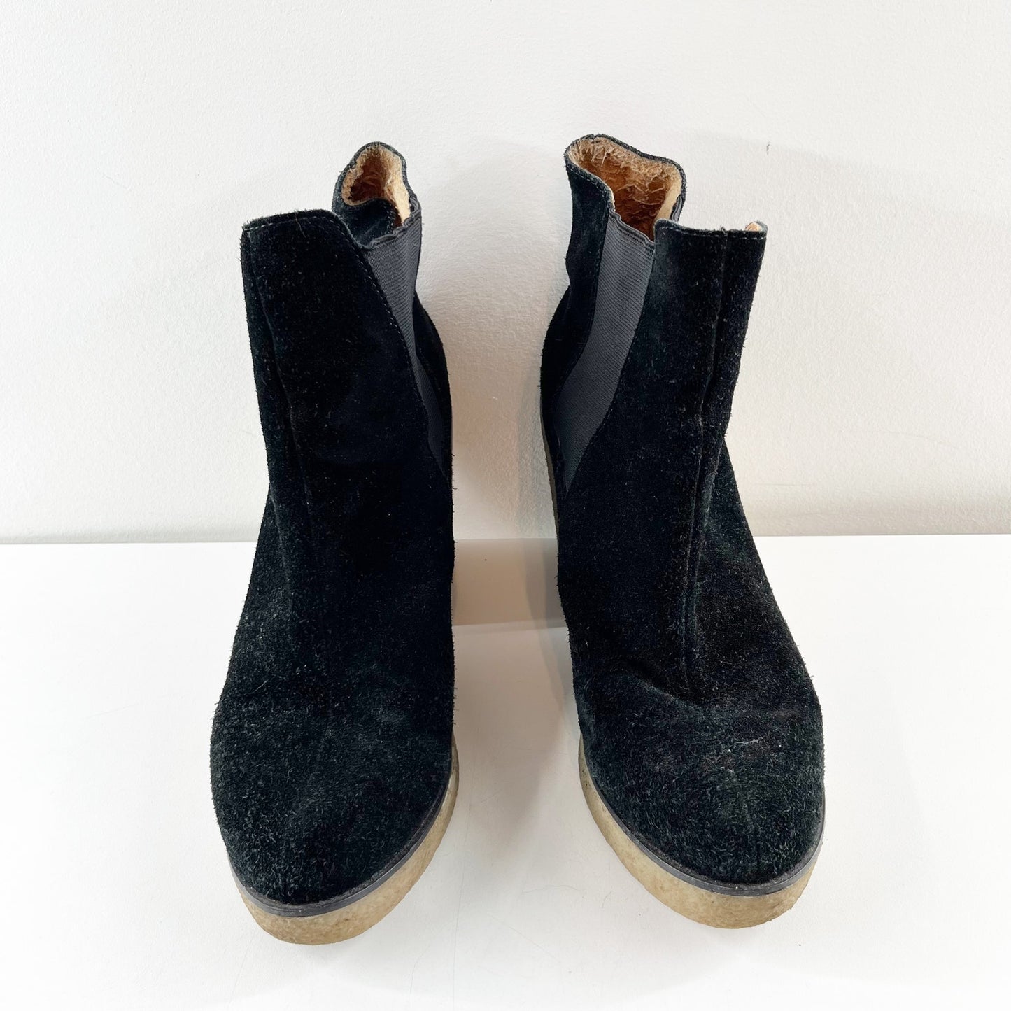 Urban Outfitters Posey Gumsole Platform Leather Suede Ankle Boots Booties Black