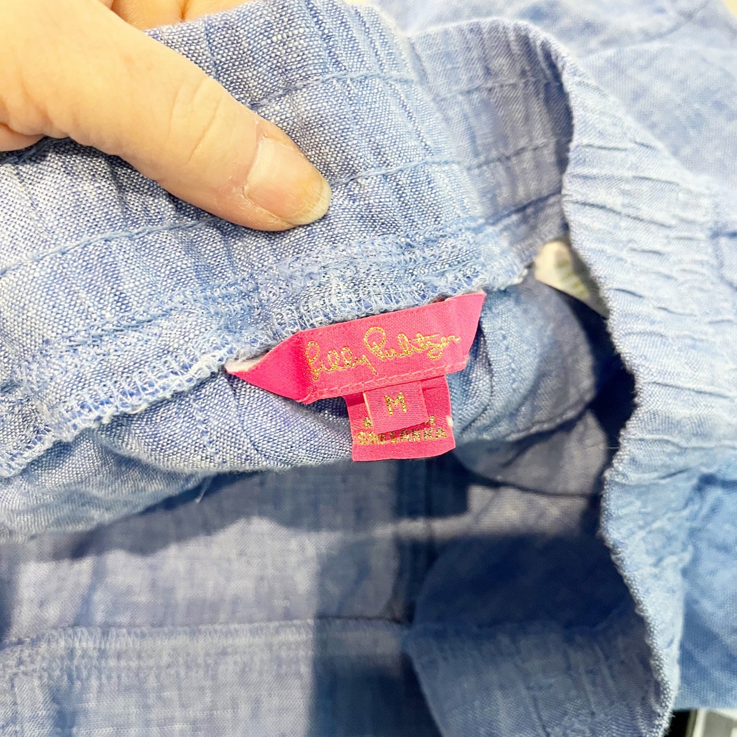 Lilly Pulitzer Deri Linen High rise Straight Leg Chambray Pants Blue Medium