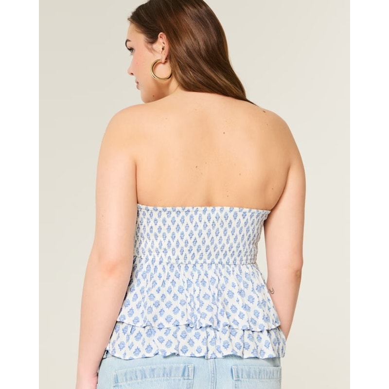 Hollister Tiered Halter Babydoll Tank Top White Blue XL