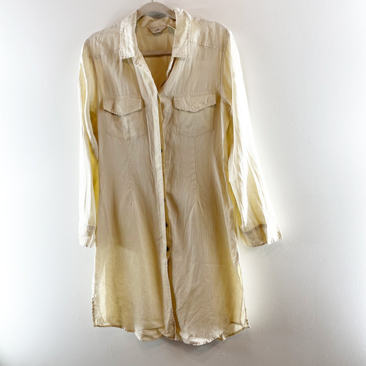 J. Jill 100% Linen Relaxed Fit Long Sleeve Button-Down Shirt Dress Cream 10