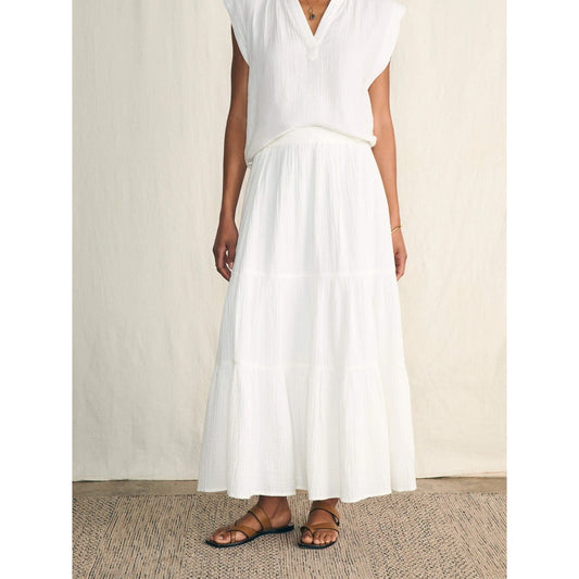 Faherty Dream Cotton Gauze Valentina Maxi Skirt White Large