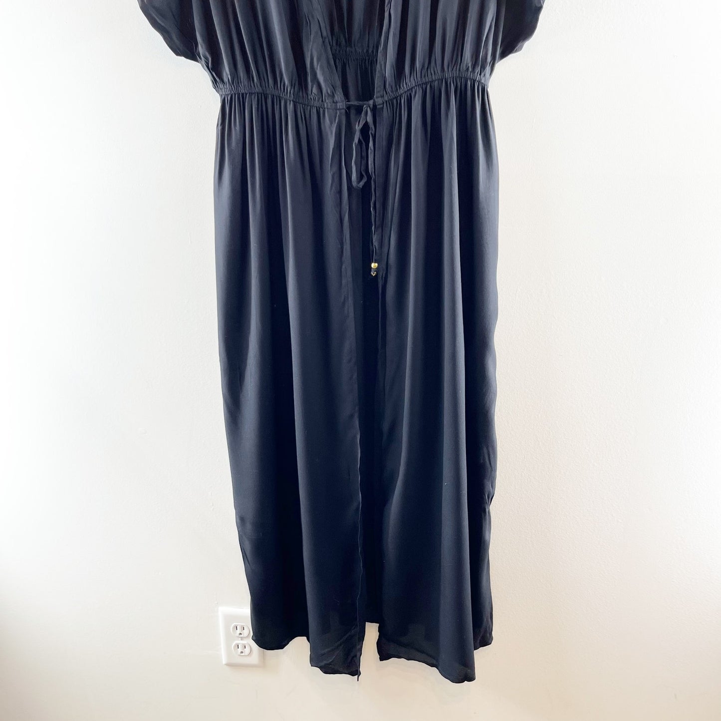 Lascana Short Sleeve Tie Front Maxi Duster Cover Up Black 10