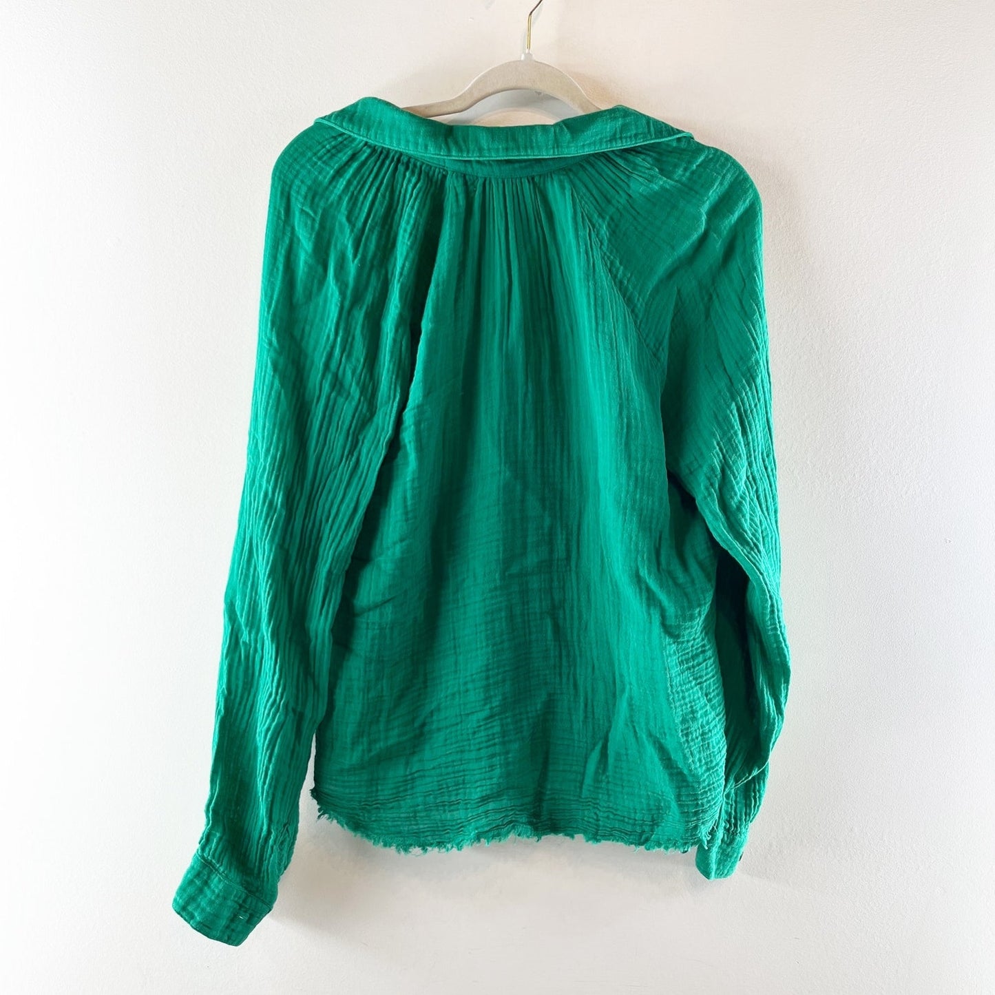 Michael Stars Gauze Cotton Leo Button Down Long Sleeve Top Shirt Green XS