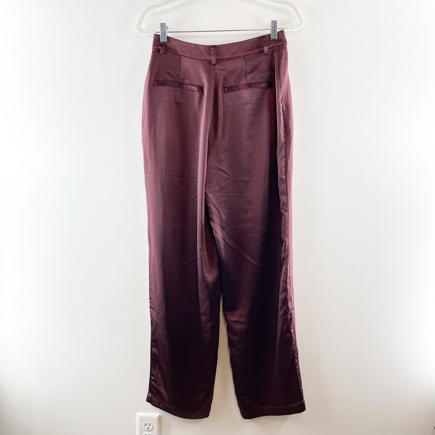 Good American High Rise Wide Leg Washed Satin Pants Malbec Burgundy Red 4