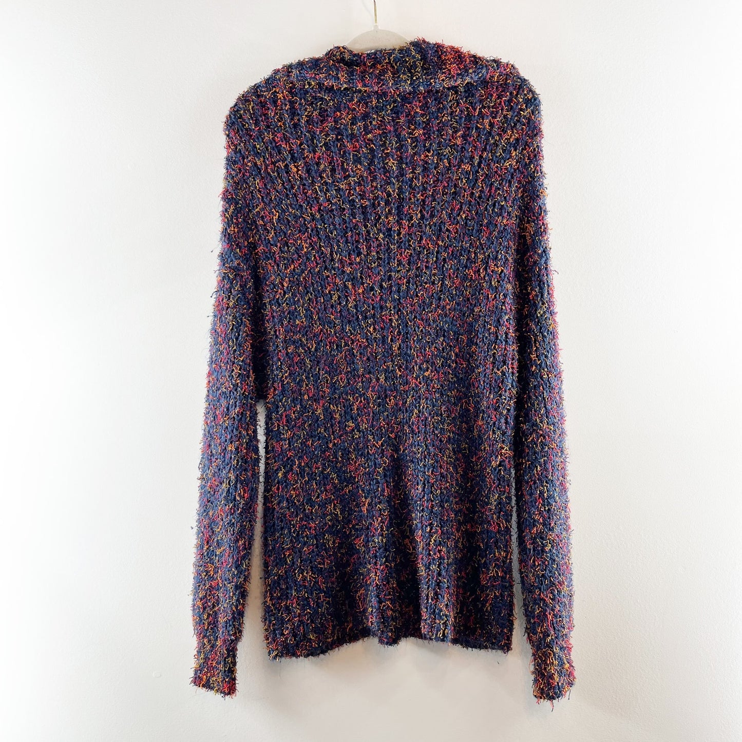 525 Long Sleeve Henley Oversized Collar Pullover Sweater Blue Large