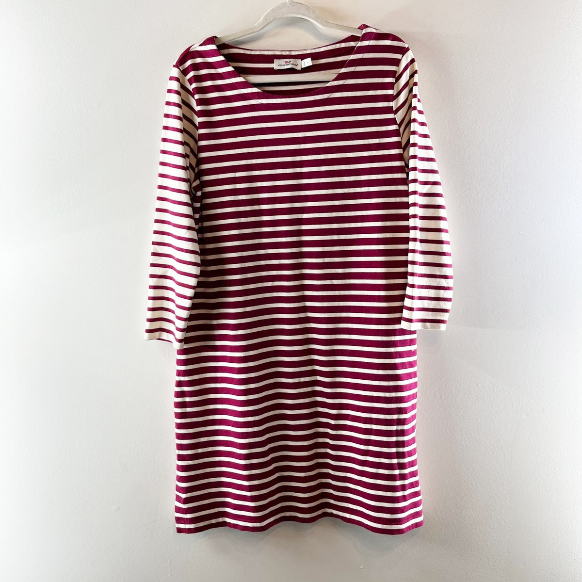 Vineyard Vines Cotton Striped Long Sleeve Scoop Neck Mini Dress Red White Large