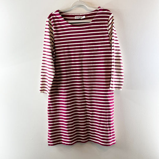 Vineyard Vines Cotton Striped Long Sleeve Scoop Neck Mini Dress Red White Large