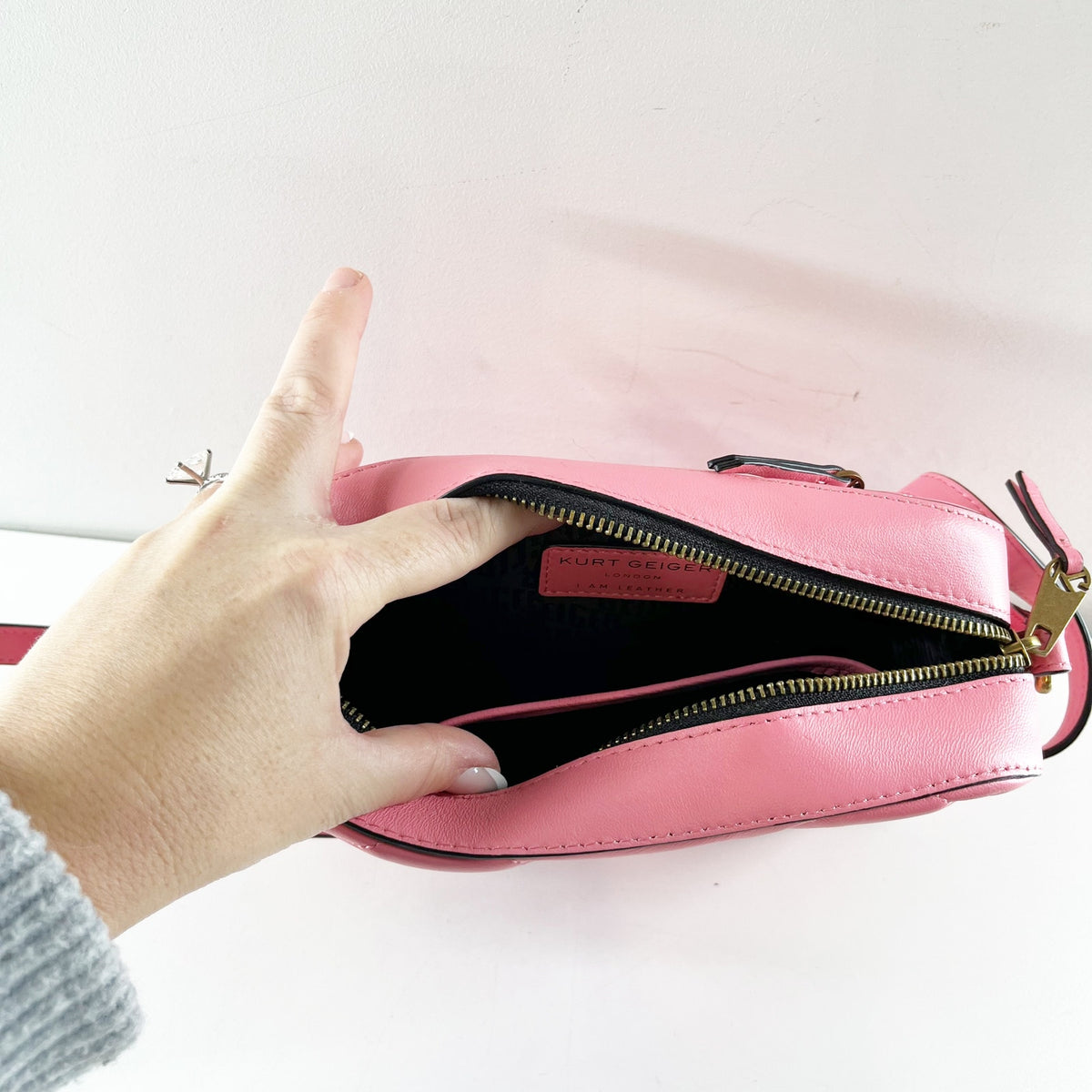 Kurt Geiger London Kensington Pink Leather Crossbody Bag Purse