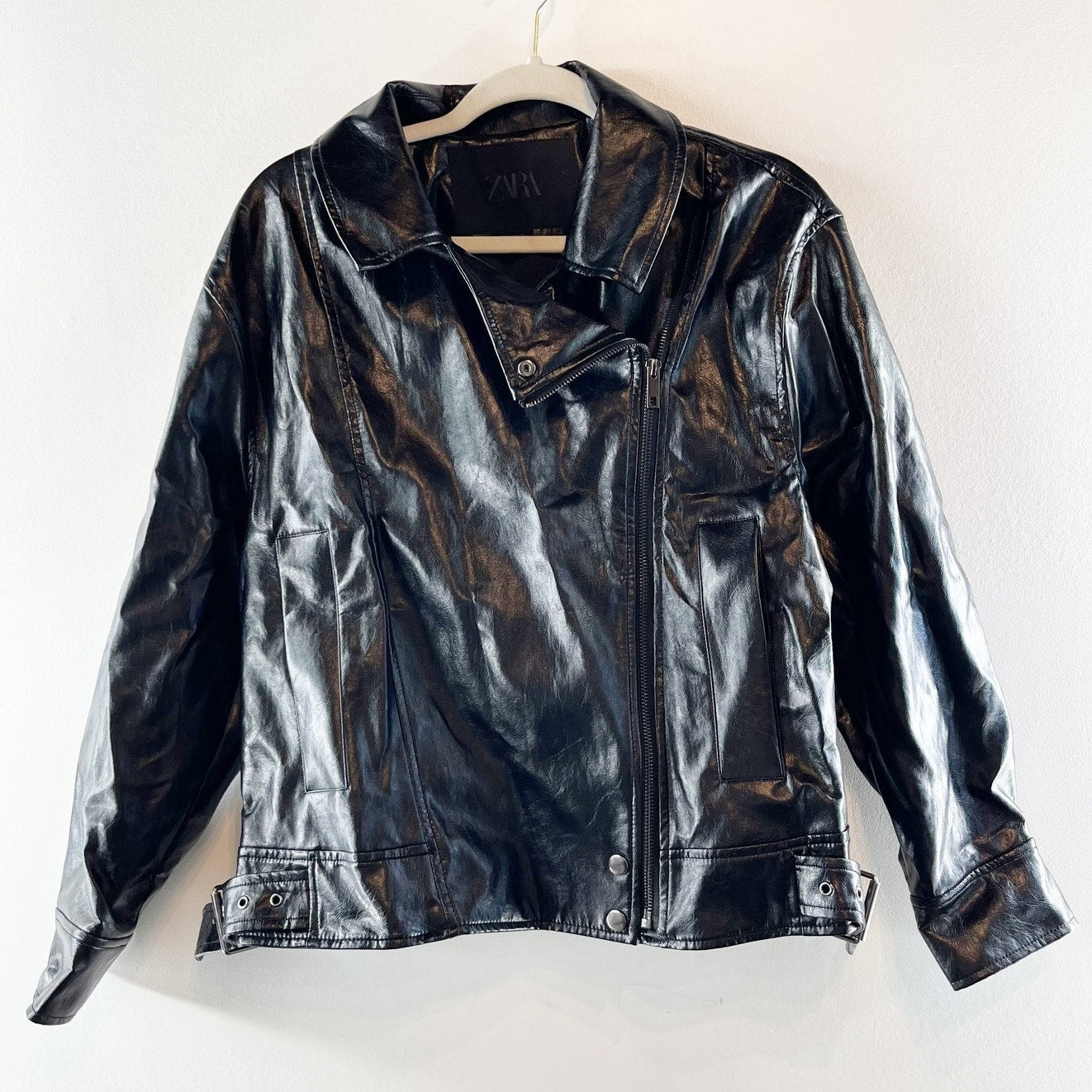 Zara Faux-Leather Long Sleeve Full Zip Motorcycle Moto Jacket Black XS