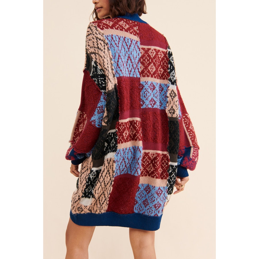 Free People Patched Argyle Long Sleeve Patchwork Mini Dress Ivy League M / L