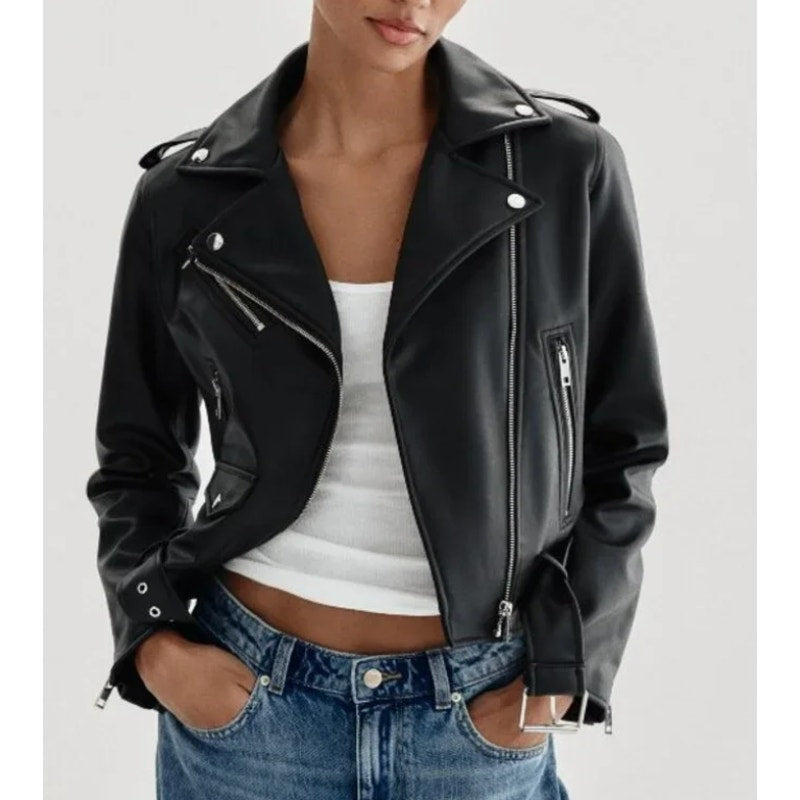 ZARA Faux Leather Moto Biker Jacket Black Medium