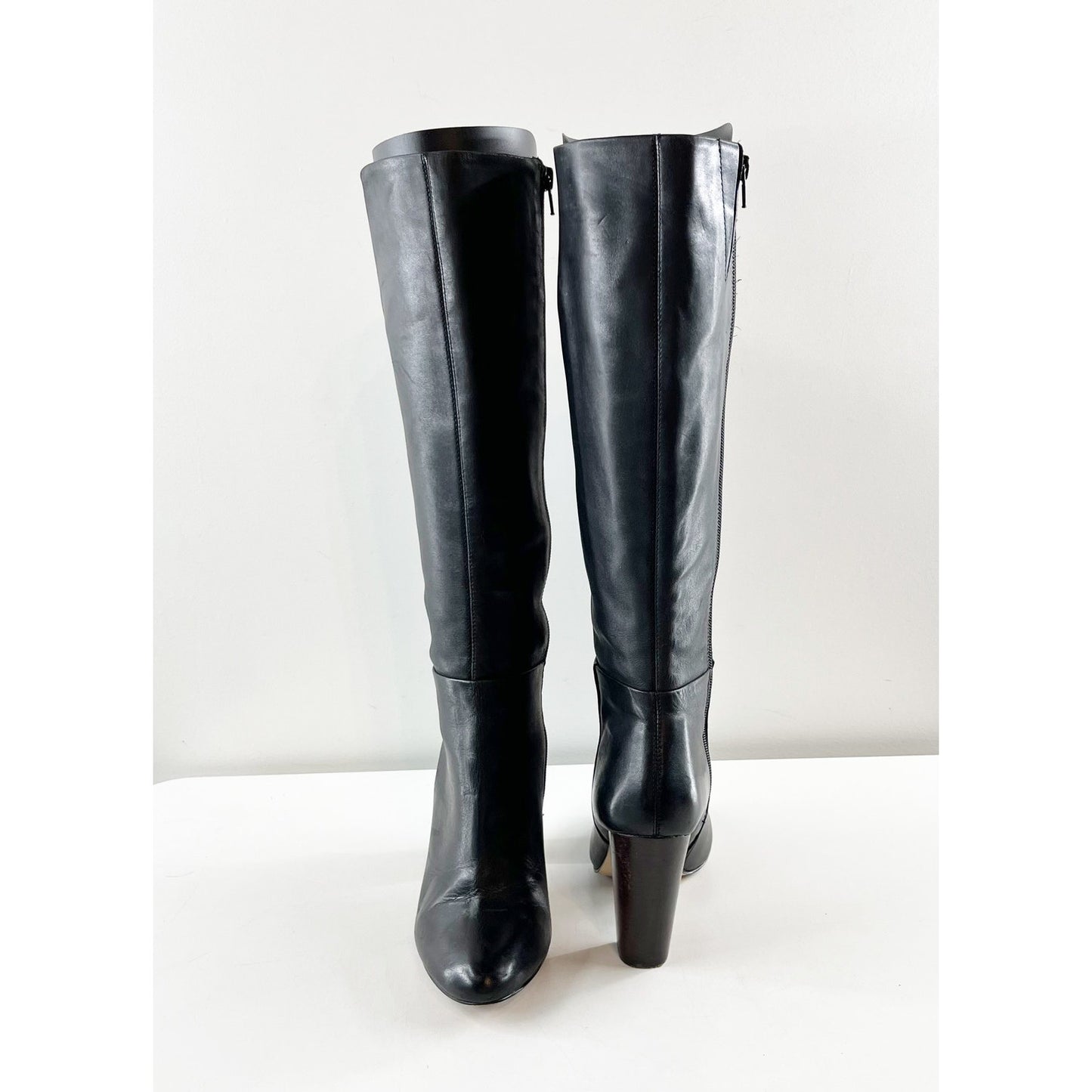 Lord & Taylor Kamille Leather Block Heel Knee High Boots Black 7.5