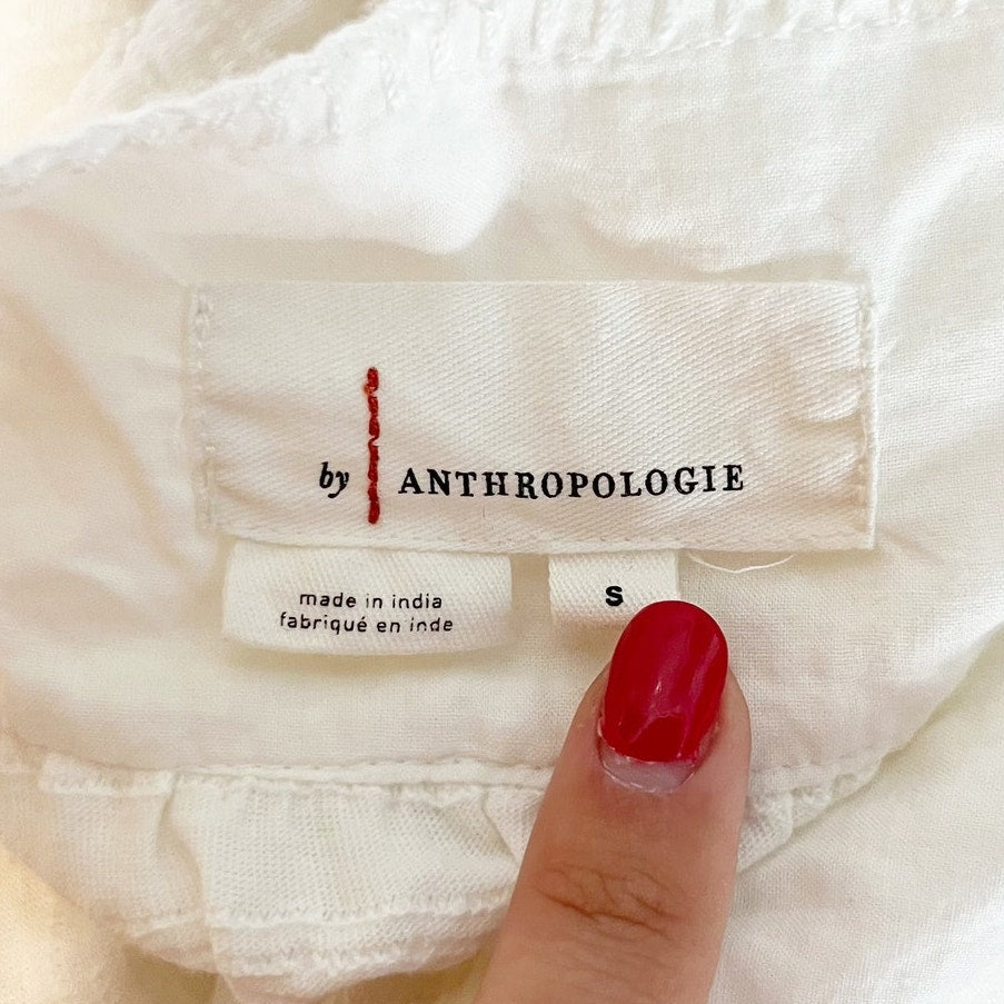 Anthropologie Sleeveless Tie Shoulder Eyelet Tiered Tank Top White Small