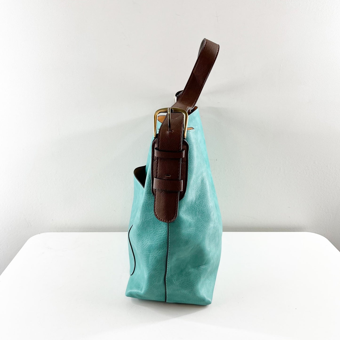 Joy Susan Leather Classic Shoulder Hobo Handbag Purse Seafoam Turquoise Green