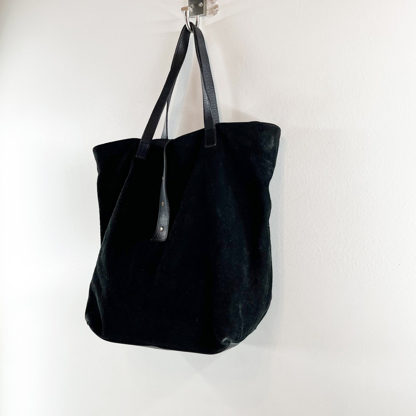 Eileen Fisher Suede Leather Tote Shopper Hobo Bag Purse Black