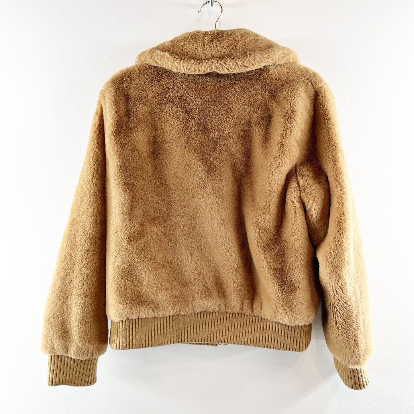 Banana Republic Full Zip Faux Fur Bomber Jacket Camel Brown Medium