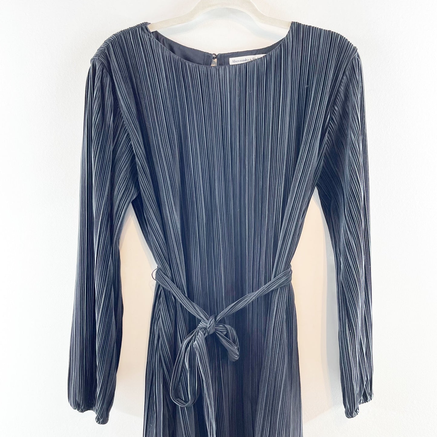 Abercrombie Satin Long Sleeve Plisse Belted Mini Dress Black Medium