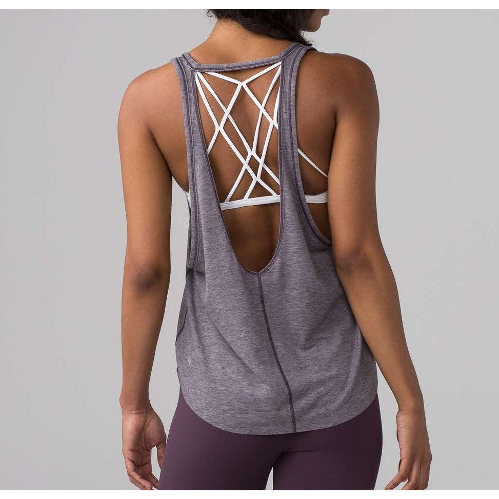 Lululemon Intended Tank Tank Top Heathered Gray Black Currant Small