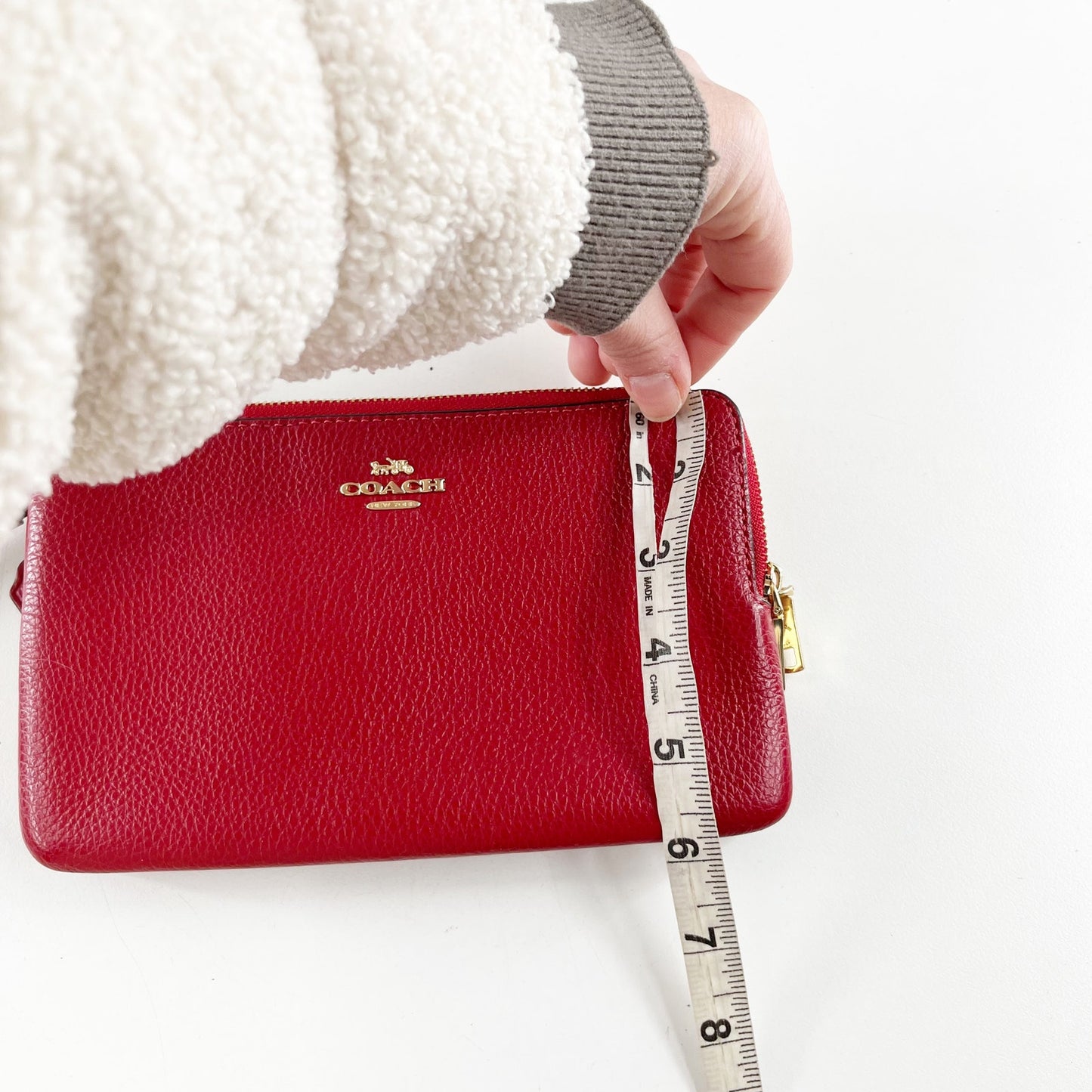 Coach Pebbled Leather Double Zip Around Wallet Wristlet Red