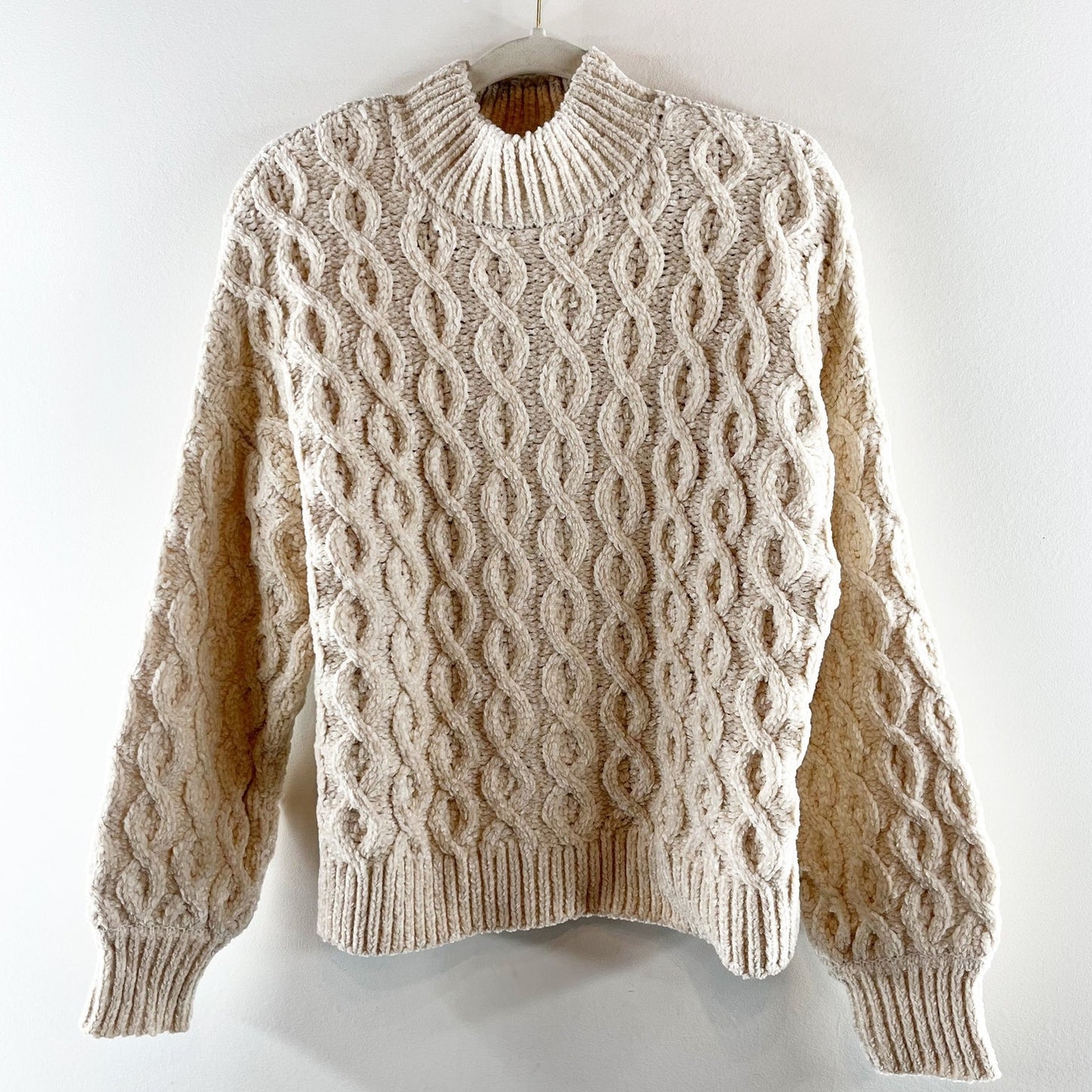 Santuary Long Sleeve Mock Neck Cable Knit Pullover Sweater Cream Small