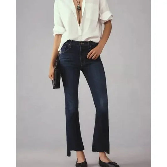 Mother The Insider Crop Step Fray High Rise Jeans Good For You Blue 26