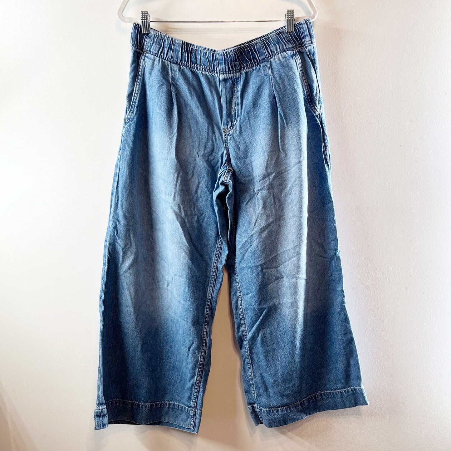 GAP Mid Rise UltraSoft Pleated Easy Baggy Jeans Medium Indigo Blue Large Petite