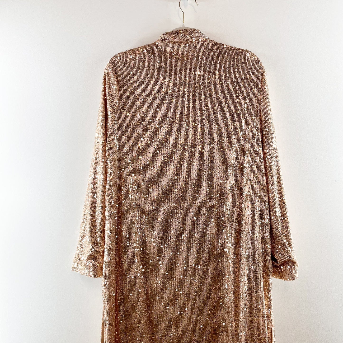 BB Dakota Steve Madden Dulcinea Sequined Duster Open Front Gold Medium