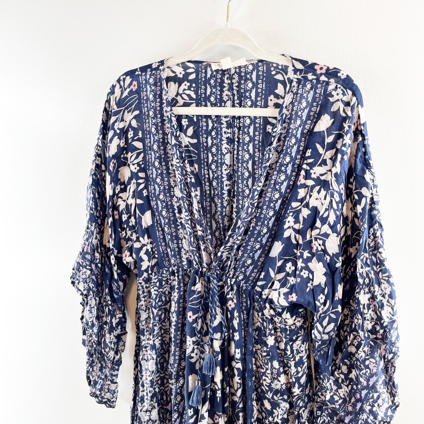 Lovestitch Kimono Bell Flare Sleeve V Neck Mini Dress Blue Medium