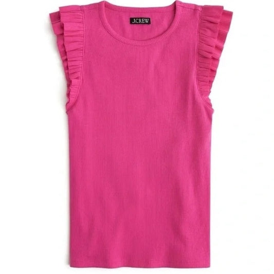 J. Crew Vintage Rib Ruffle Sleeve Shirt Tank Top Pink XS