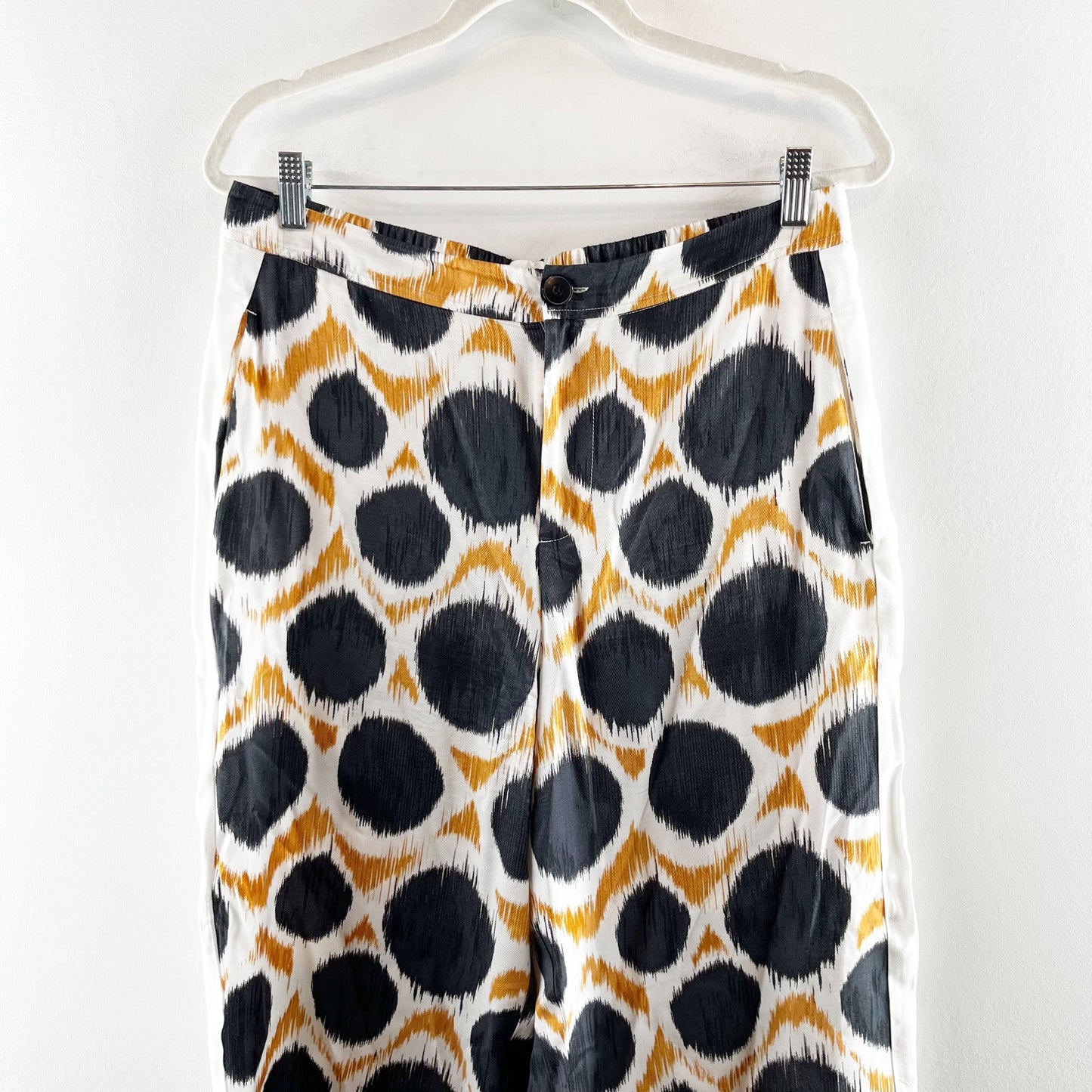 Anthropologie x Maeve Wellesley Ikat Print Wide Leg Trouser Pants Black 12 P