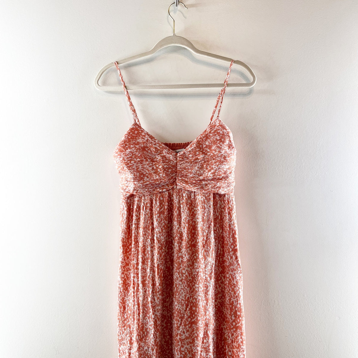 Abercrombie Crinkle Ruched Flowy Floral Boho Maxi Slip Dress Pink Coral Medium
