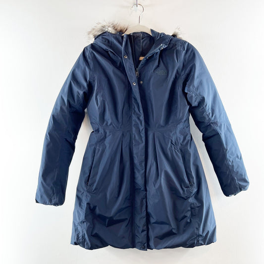 The North Face Transarctic Mama Faux Fur Lined Hood Parka Coat Navy Blue Small