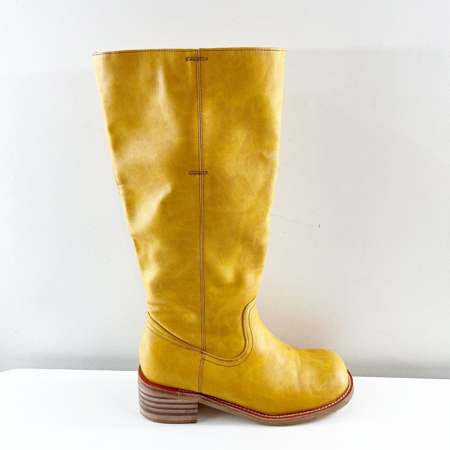 VBDB Knee High Square Toe Chunky Block Heel Boots Banana 7.5