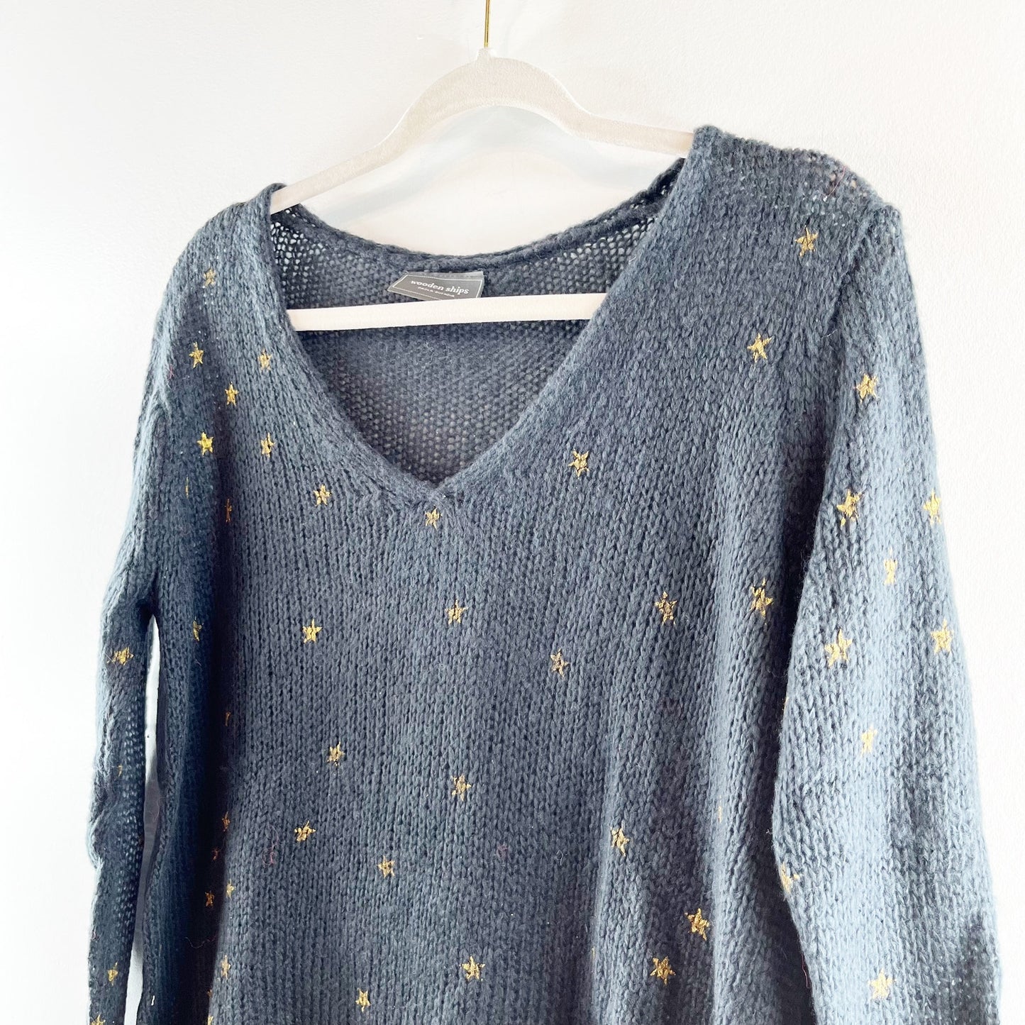 Wooden Ships Falling Star Long Sleeve Hi-Low Hem Knit Pullover Sweater Navy XS