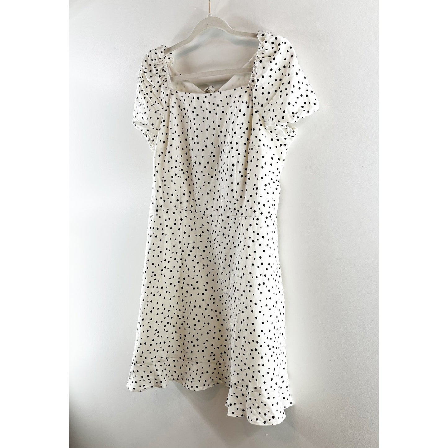 LOFT Petite Polka Dotted Short Flutter Sleeve Mini Dress White 12 Petite