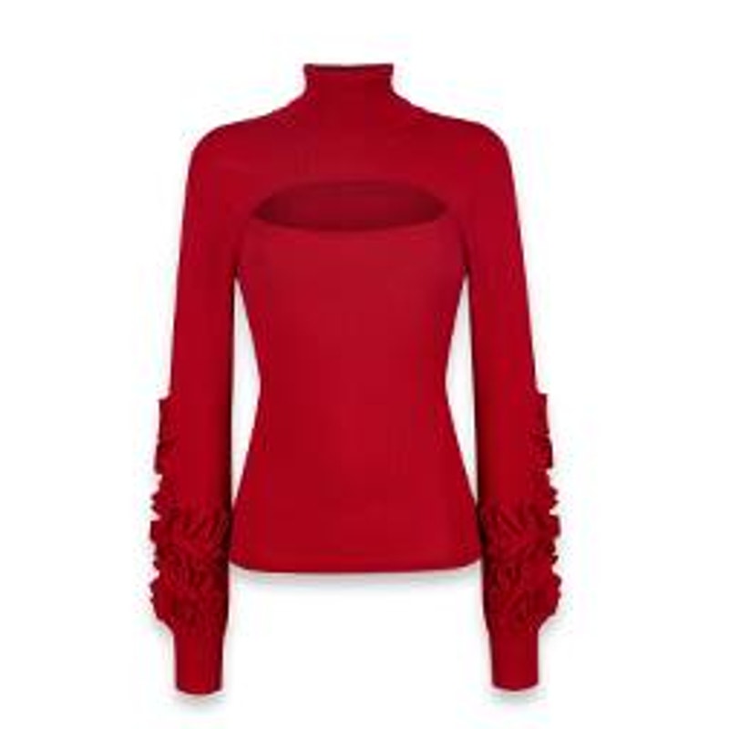 Anne Fontaine Alaina Turtleneck Sweater Cutout Floral Embellished Red 38 / 8