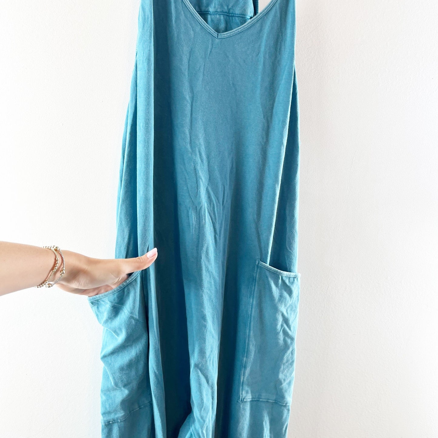 Free People Movement Hot Shot Harem Sleeveless Tank Onesie Jumpsuit Teal Blue S