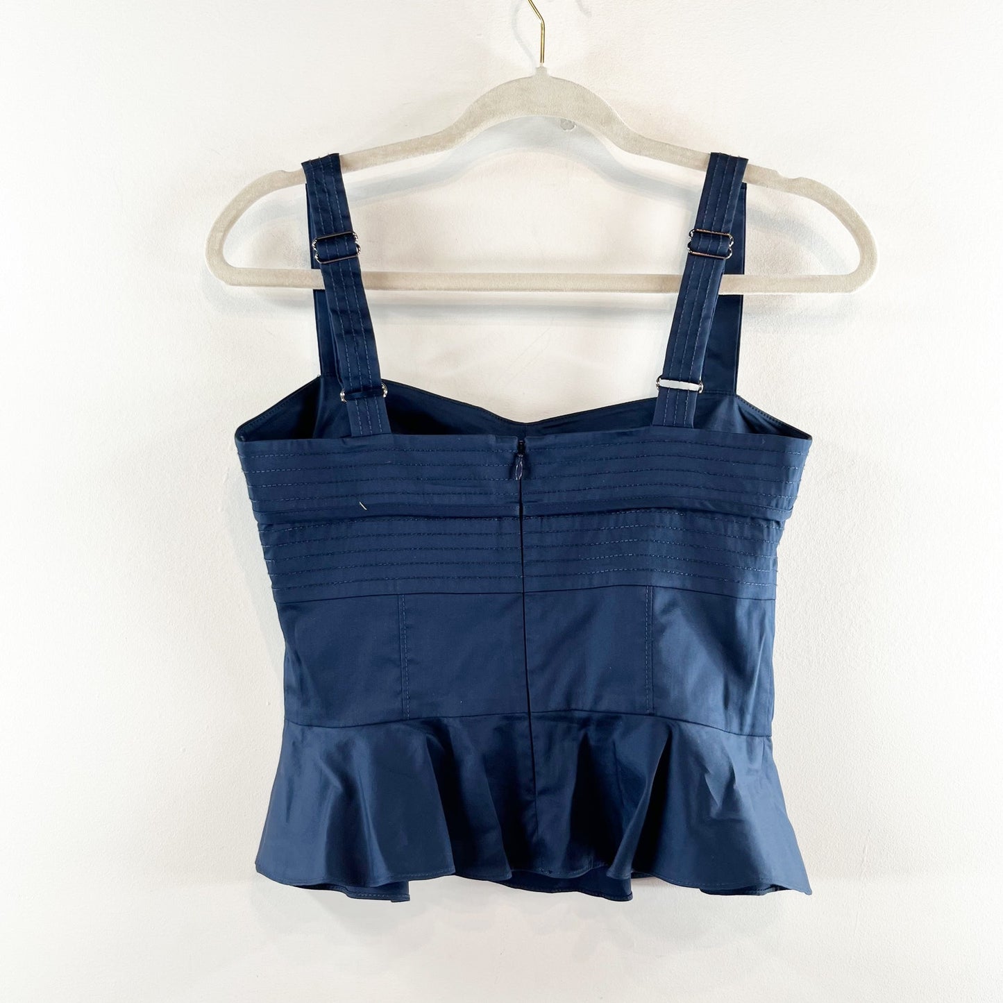Veronica Beard Carnegie Sweetheart Neck Peplum Crop Tank Top Marine Navy 2