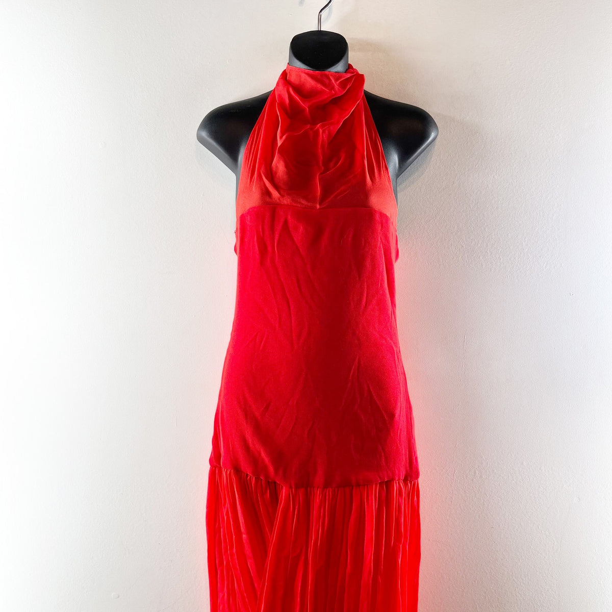 Zara Combination Sleeveless Halter Neck Volume Maxi Dress Red Small