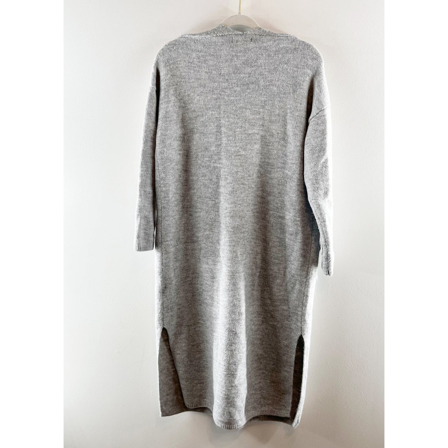 Marled Long Sleeve Open Duster Cardigan Sweater Gray Medium