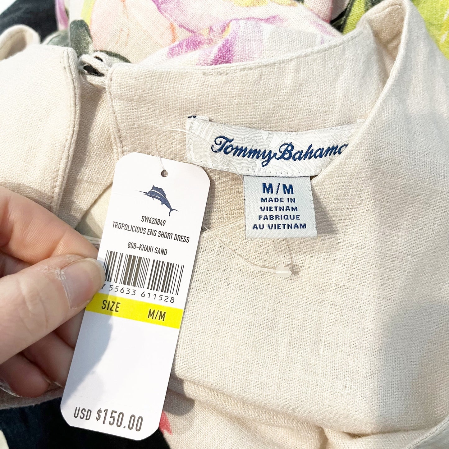 Tommy Bahama Tropolicious Linen Sleeveless Mini Shift Dress Tan Medium