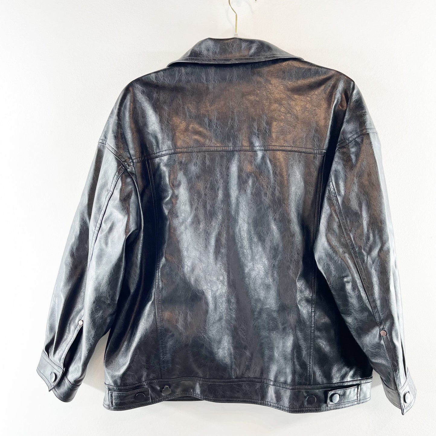 Pilcro The Weston Faux Leather Moto Biker Boyfriend Jacket Black Medium Petite