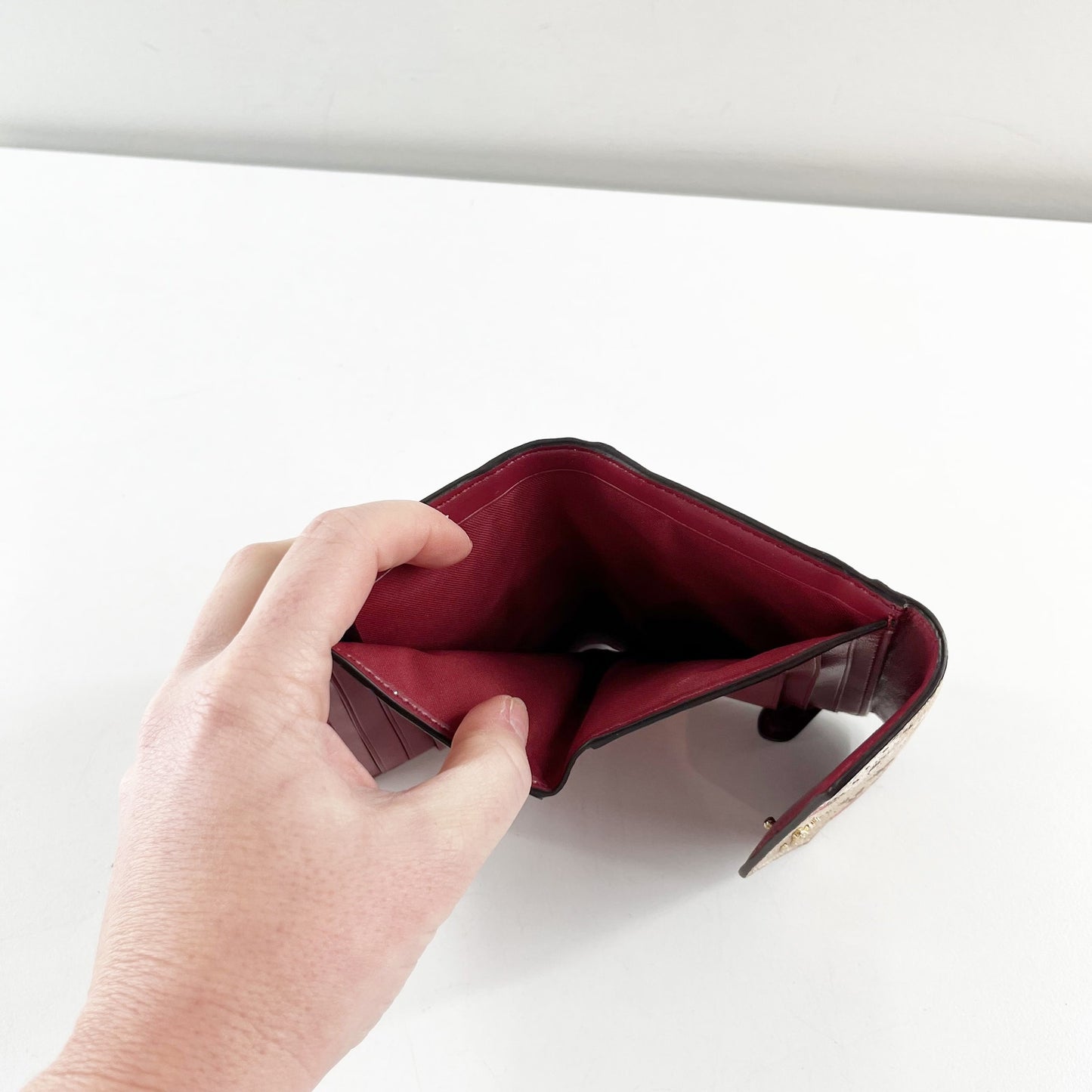 Coach Square Trifold Floral Snap Wallet Cream