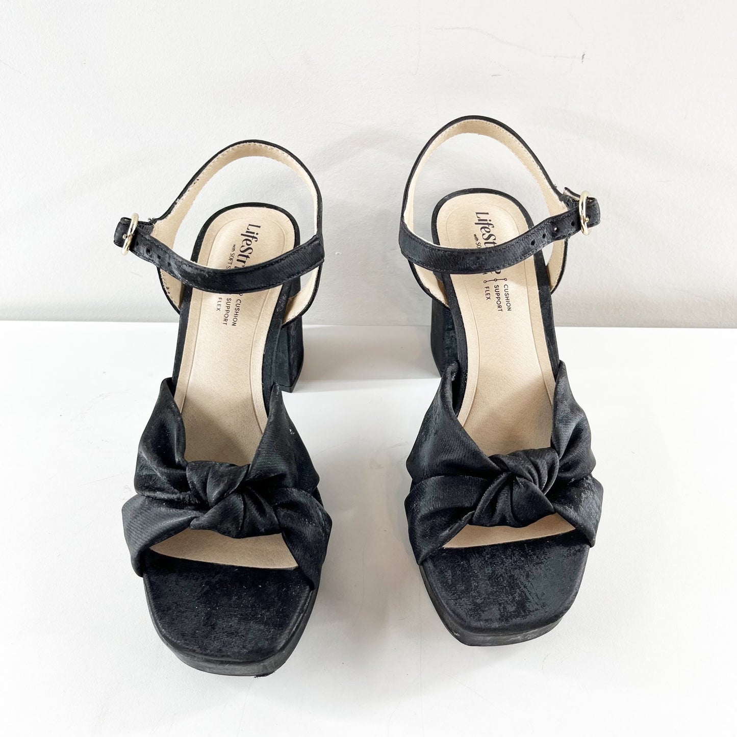 LifeStride August Square Toe Block Heel Platform Ankle Strap Sandals Black 6
