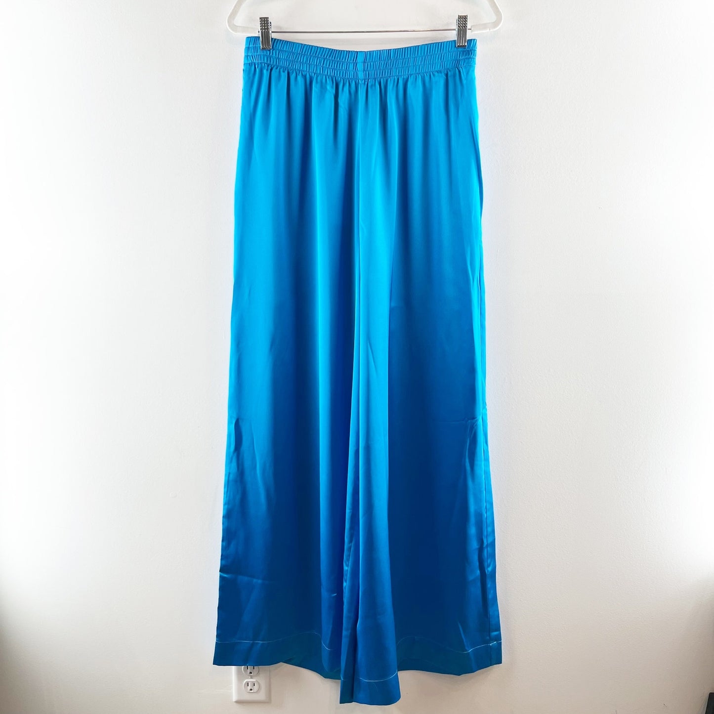 Show Me Your Mumu High Rise Wide Leg Satin Irwin Pants Blue Large