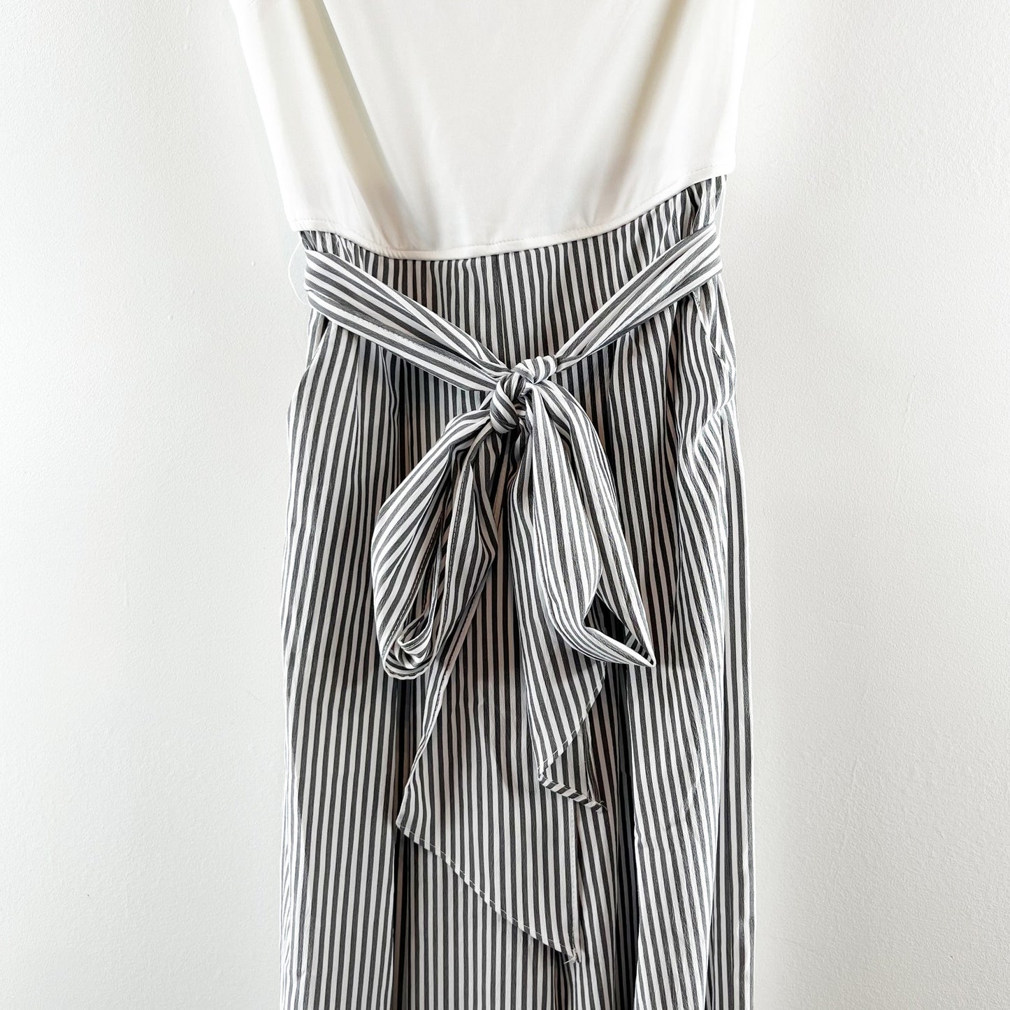 Dress Day One Shoulder Asymmetrical Wide Leg Striped Jumpsuit Black White Medium