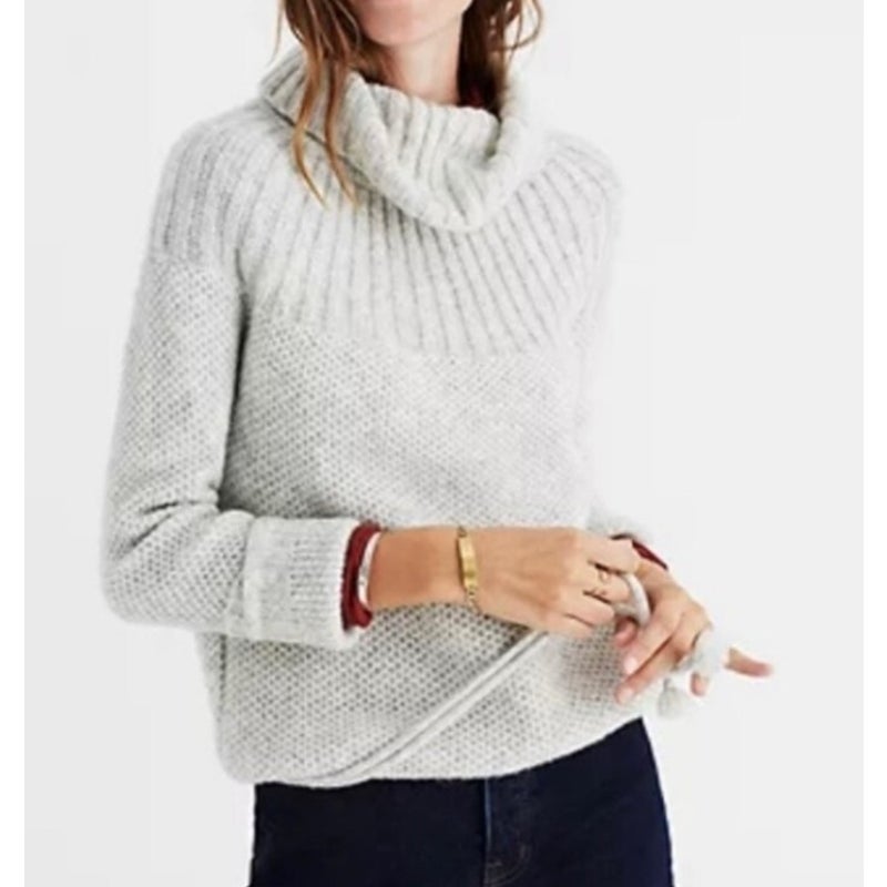 Madewell Snowbound Drawstring Turtleneck Pullover Sweater Gray XS