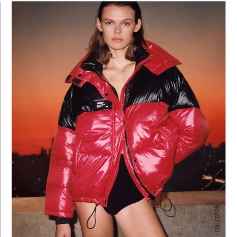 ZARA Thermal Insulated Puffer Coat Jacket Red Black XS