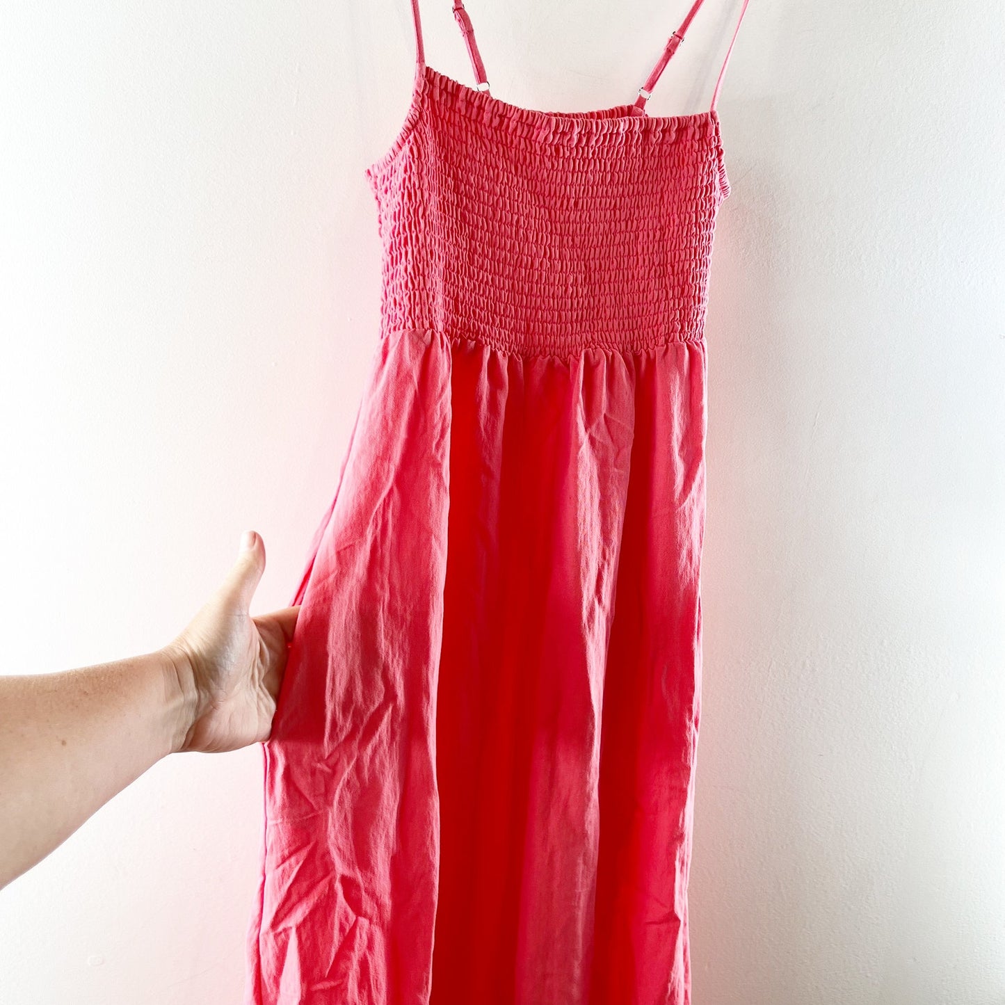 Z Supply Beachside Smocked Midi Dress in Sunset Pink Coral Small