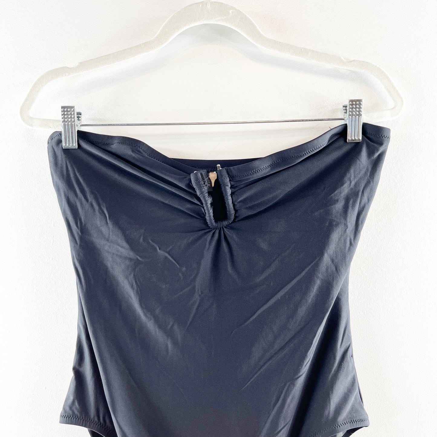 J. Crew Notched Wire Cutout Strapless One Piece Swimsuit Black 14